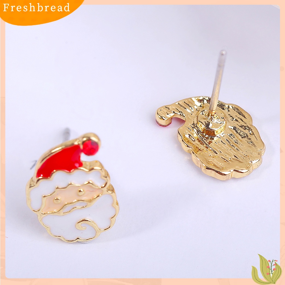 < Freshbread > Wanita Natal Snowflake Santa Claus Berlian Imitasi Bertatahkan Stud Anting Hadiah Xmas