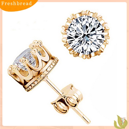 < Freshbread > Fashion Wanita Berlian Imitasi Elegan Berlapis Perak Gaya Mahkota Anting Pejantan Telinga