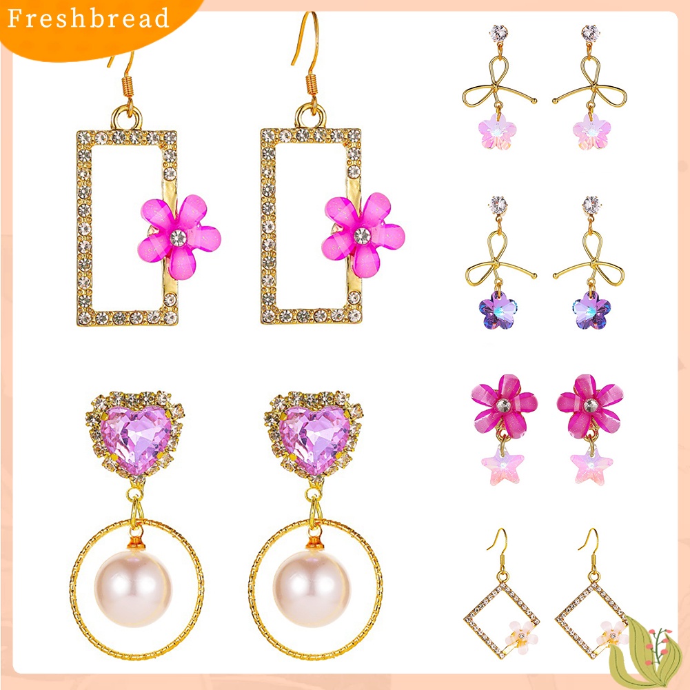 &lt; Freshbread &gt; Wanita Elegan Gradien Warna Faux Crystal Cubic Zirconia Anting Panjang Perhiasan