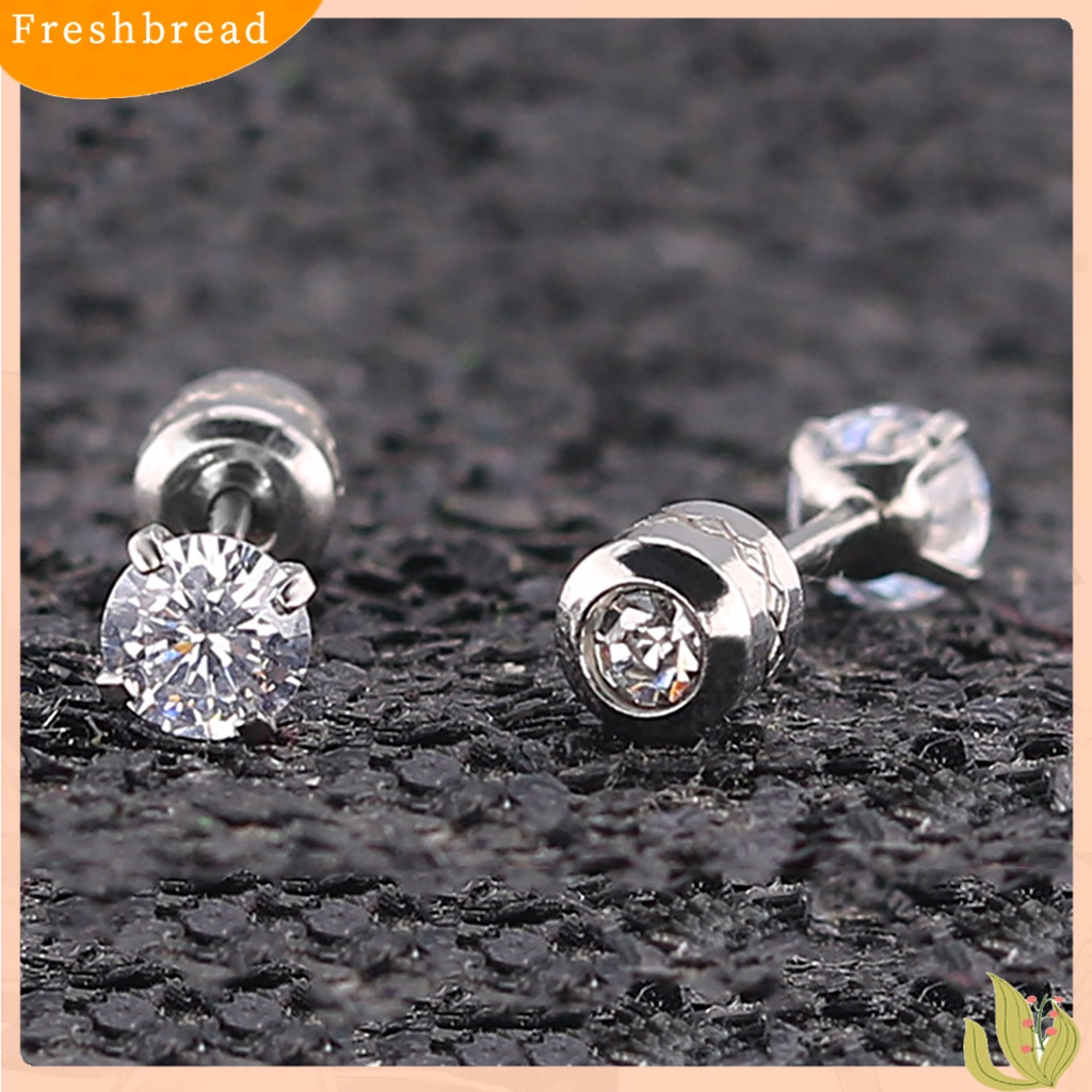 &lt; Freshbread &gt; Anting Giwang Fashionable Unisex Berlian Imitasi Bulat Cubic Zirconia Titanium Steel Untuk Hadiah