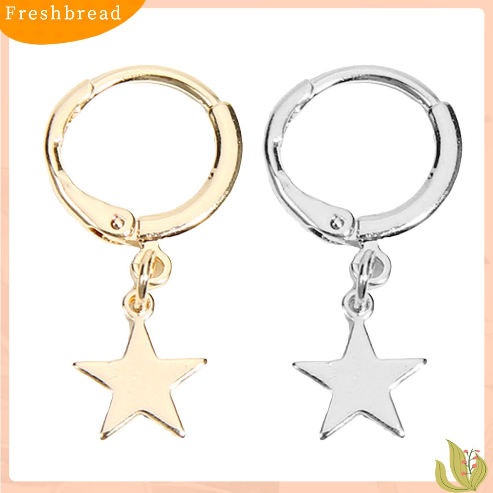 &lt; Freshbread &gt; Fashion Wanita Sederhana Pentacle Pendant Hoop Huggie Earrings Pesta Perhiasan Hadiah