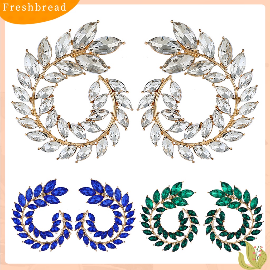 &lt; Freshbread &gt; 1pasang Cubic Zirconia Wanita Anting Daun Bentuk Cabang Alloy Geometris Bulat Stud Earrings Perhiasan Aksesori