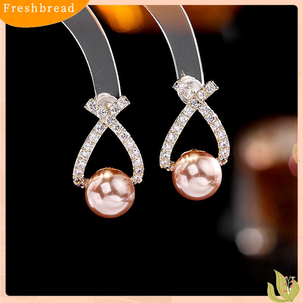 < Freshbread > Anting Tusuk Wanita Perhiasan Berlian Imitasi Berbentuk Salib Ringan Tahan Lama Ear Studs Untuk Pernikahan