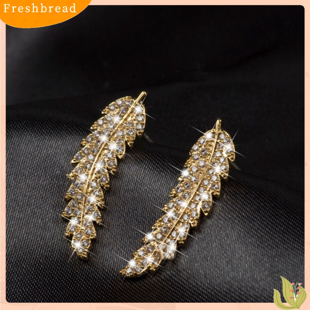 &lt; Freshbread &gt; 1pasang Anting Wanita Bentuk Daun Sparkling Cubic Zirconia Anting Lady Indah Untuk Hadiah