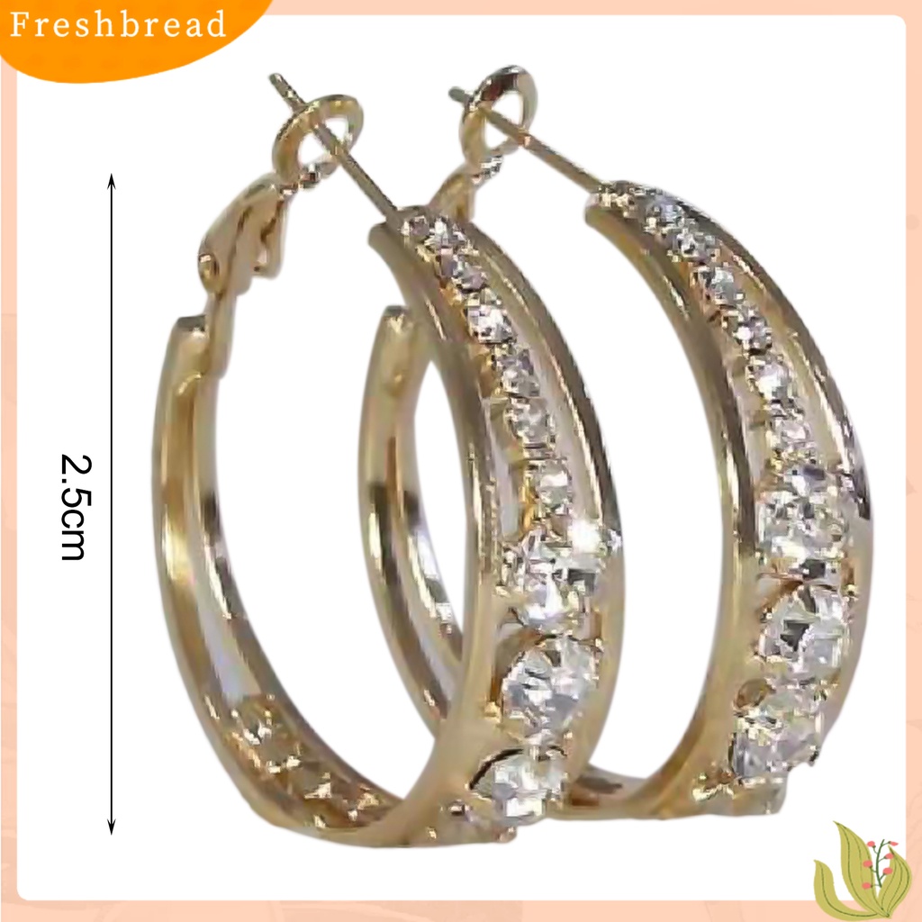 &lt; Freshbread &gt; Anting Berlian Imitasi Hias Perhiasan Aksesoris Alloy Shiny Banquet Hoop Earrings Untuk Pernikahan