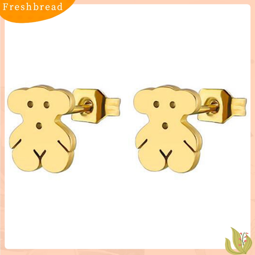 &lt; Freshbread &gt; Wanita Lucu Kartun Mini Stainless Steel Beruang Telinga Stud Anting Perhiasan Hadiah