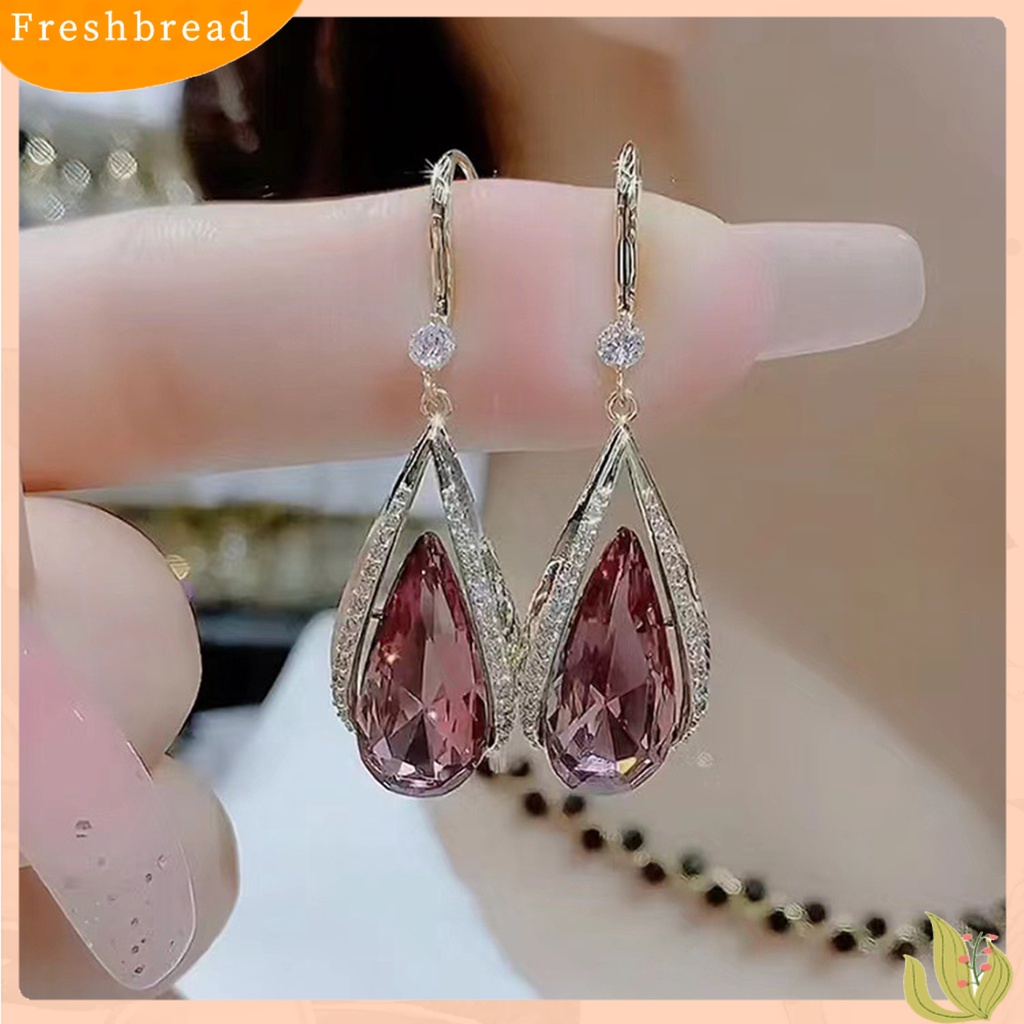 &lt; Freshbread &gt; 1pasang Anting Kait Kelas Tinggi Temperamen Elegan Berlian Imitasi Hadiah Imitasi Kristal Ungu Imitasi Tetesan Air Menjuntai Anting-Anting Perhiasan Fashion