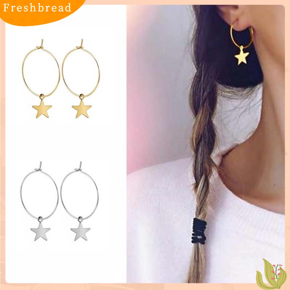 &lt; Freshbread &gt; Fashion Wanita Bintang Sederhana Pesona Lingkaran Besar Anting Hoop Pesta Perhiasan Hadiah