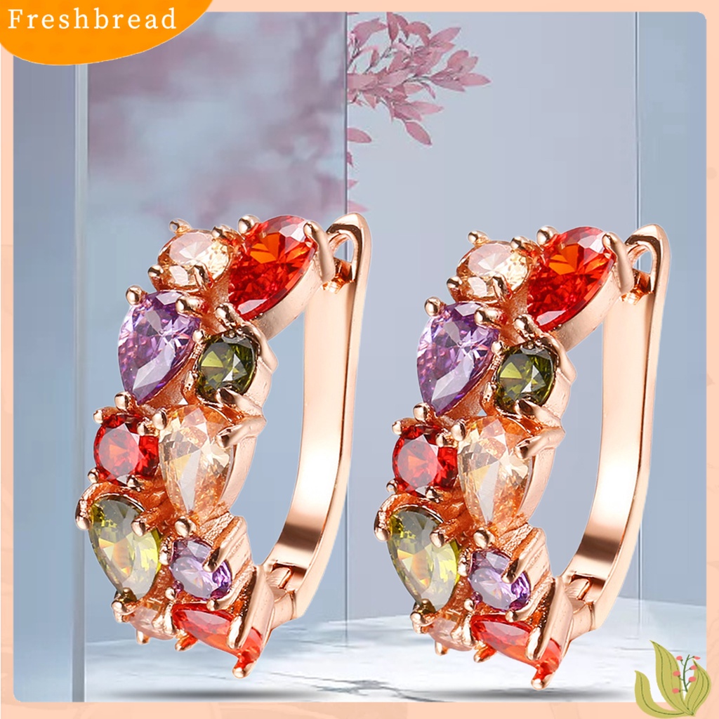 &lt; Freshbread &gt; 1pasang Anting Wanita Trendi Warna-Warni Cubic Zirconia Nyaman Dipakai Aksesori Anting Hoop Fashion Untuk Pesta