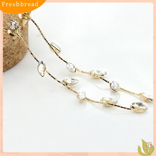 &lt; Freshbread &gt; Fashion Wanita Elegan Berlian Imitasi Daun Cabang Willow Ranting Linear Anting Panjang