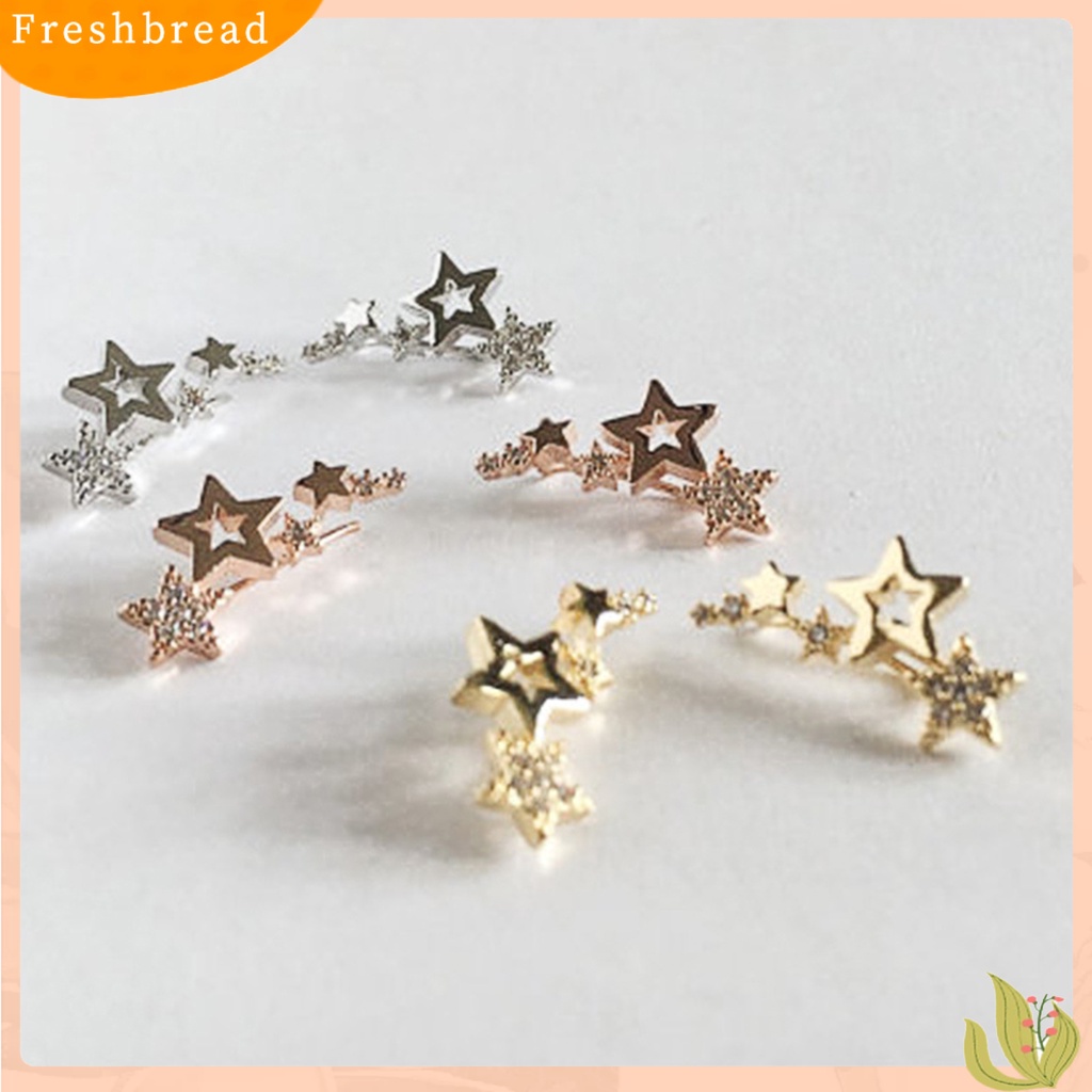 &lt; Freshbread &gt; 1pasang Anting Pejantan Indah Berlian Imitasi Harian Dress Up Ringan Bintang Telinga Studs Wanita Klip Telinga Perhiasan Fashion