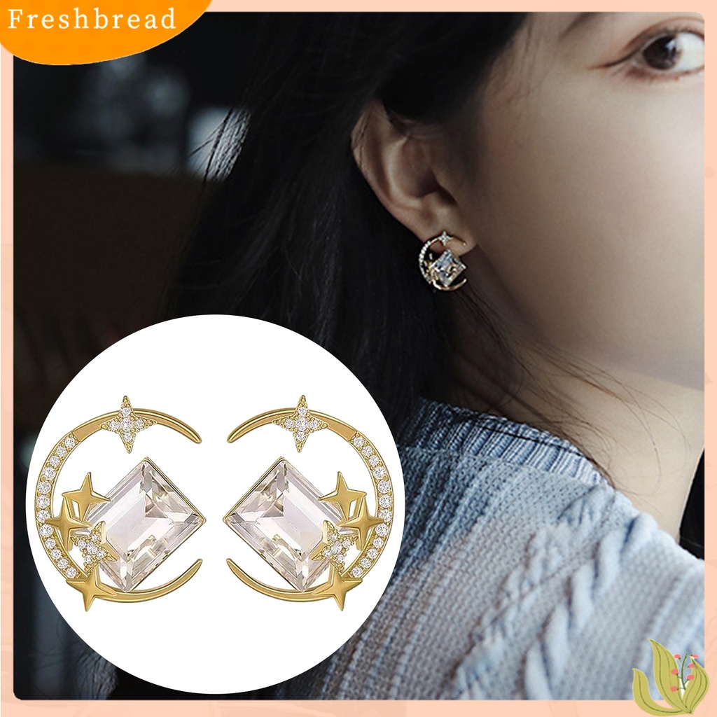 &lt; Freshbread &gt; 1pasang Ear Studs Sparkling Gaya Korea Anti-Oksidasi Friendly Terhadap Kulit Tidak Iritasi Hias Alloy Wanita Bintang Bulan Anting Tusuk Perhiasan Dekor Untuk Lady