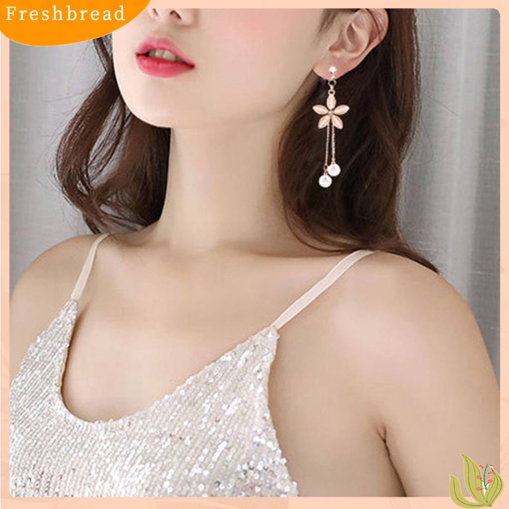 &lt; Freshbread &gt; 1pasang Klip Anting Busur Jumbai Perhiasan Tanpa Tindik Berlian Imitasi Drop Earrings Hadiah Ulang Tahun