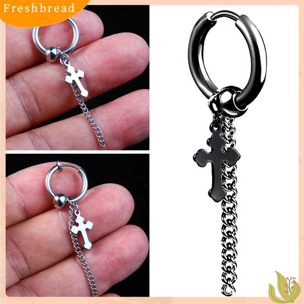 &lt; Freshbread &gt; 1Pc Anting Hoop Keren Unisex Klip Telinga Rantai Panjang Stainless steel Untuk Club