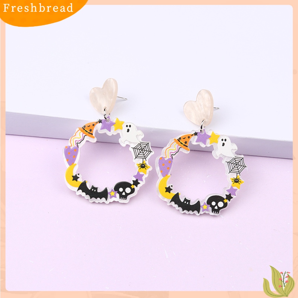 &lt; Freshbread &gt; 1pasang Anting Wanita Lucu Hantu Labu Spider Aksesori Indah Telinga Dekorasi Pesta Dress-Up Fashion Perhiasan Stud Earrings Acrylic Menjuntai Earrings