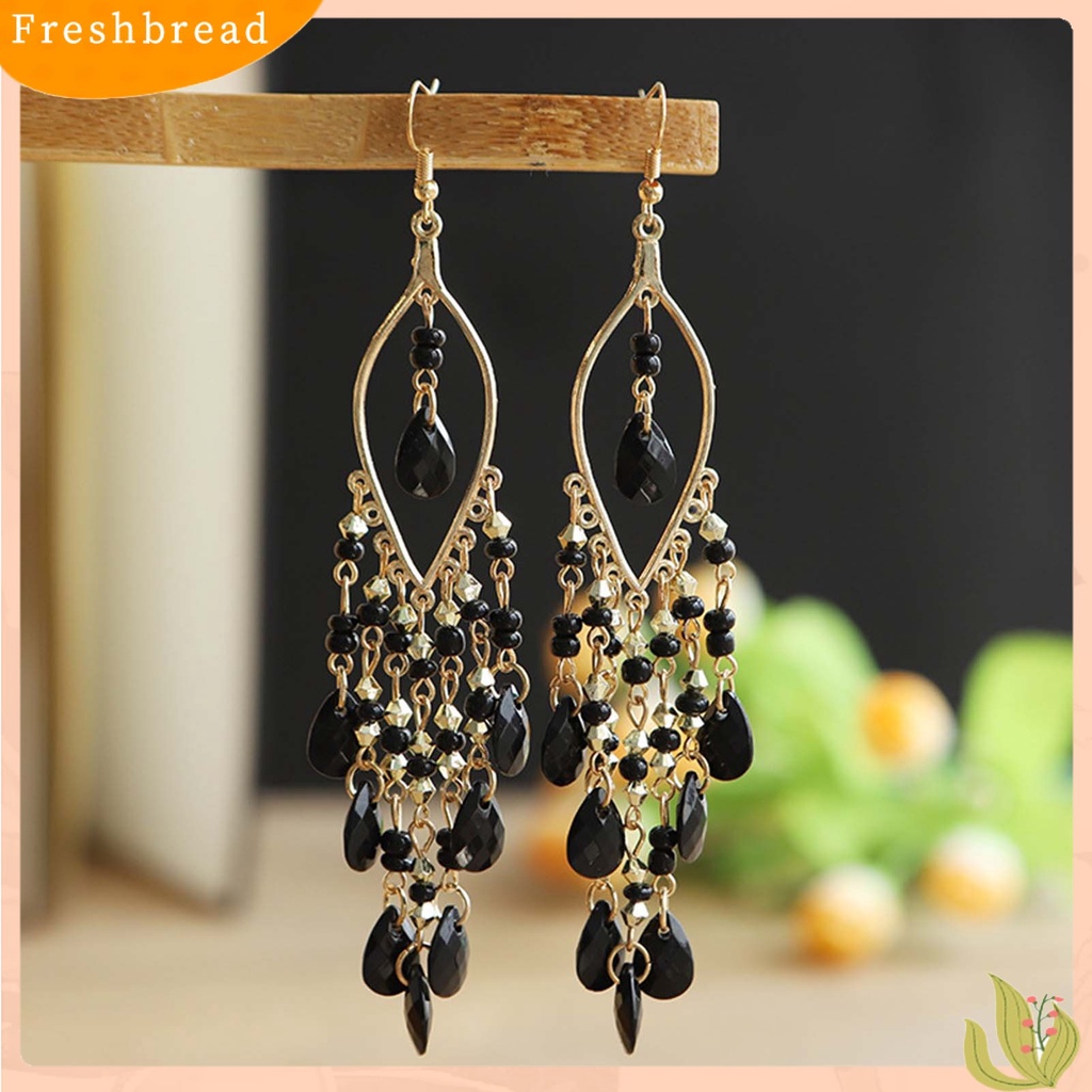 &lt; Freshbread &gt; 1pasang Anting Menjuntai Menawan Gaya Etnik Alloy Hollow Beads Rumbai Wanita Earrings Untuk Pesta