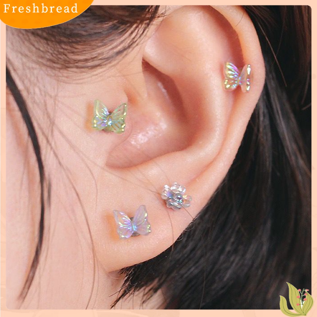 &lt; Freshbread &gt; 3Pcs Ear Studs Eye-catching Menawan Resin Wanita Stud Cincin Telinga Piercing Perhiasan Dekor Untuk Gadis