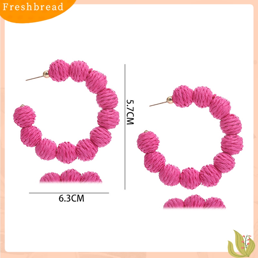 &lt; Freshbread &gt; 1pasang Anting Tusuk Bentuk C Bola Bulat Perhiasan Bohemian Braided Earrings Untuk Liburan