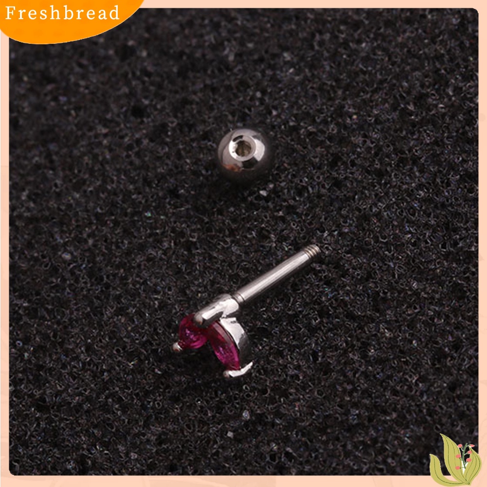 &lt; Freshbread &gt; 1Pc Wanita Cubic Zirconia Hias Daun Stud Anting Barbel Tulang Rawan Perhiasan Hadiah