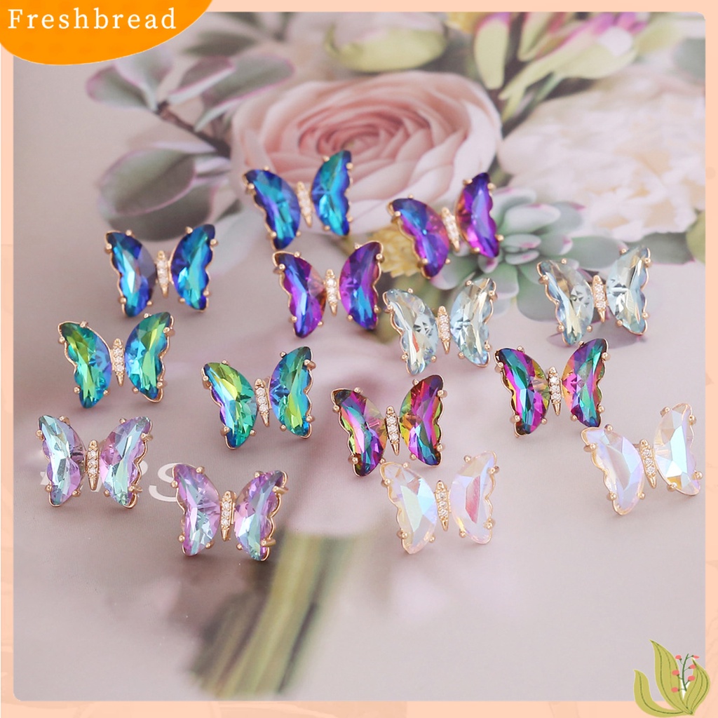 &lt; Freshbread &gt; 1pasang Anting Tusuk Warna Gradasi Bentuk Kupu-Kupu Perhiasan Giwang Telinga Manis Tahan Lama Untuk Pakaian Sehari-Hari