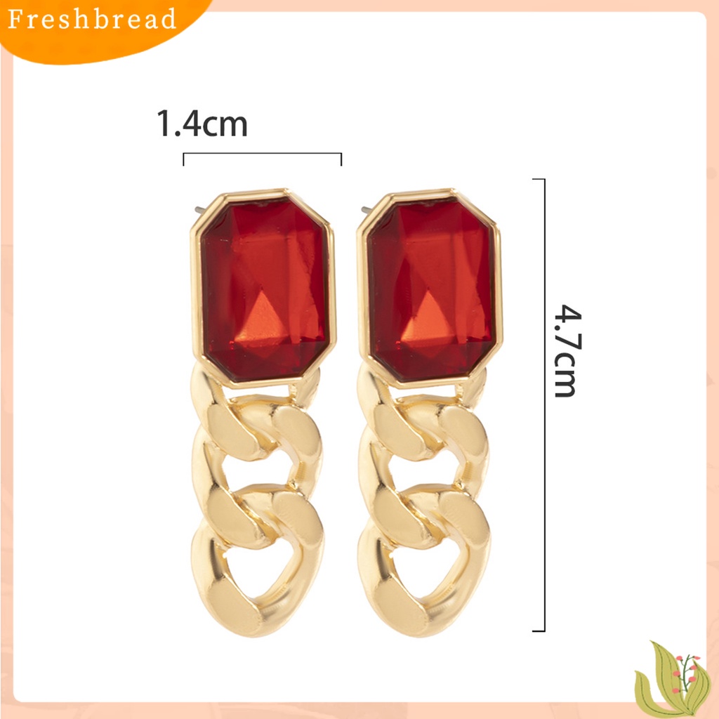 &lt; Freshbread &gt; 1pasang Anting Menjuntai Retro Rantai Rumbai Bentuk Persegi Anting Hollow Batu Permata Imitasi Untuk Pesta