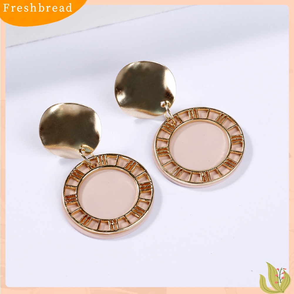 &lt; Freshbread &gt; Fashion Wanita Angka Romawi Bulat Menjuntai Drop Ear Stud Earrings Perhiasan Hadiah