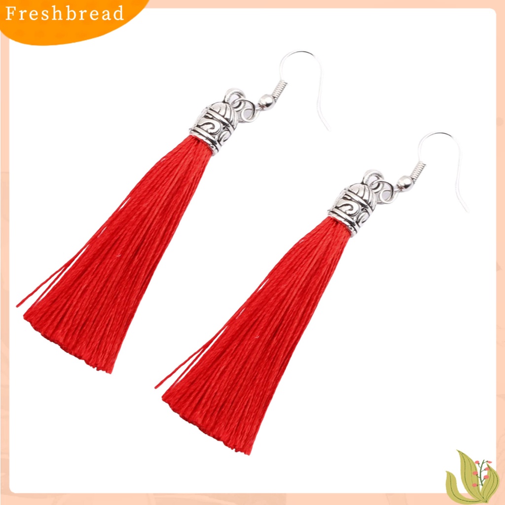 &lt; Freshbread &gt; 1pasang Anting Kait Bohemian Artistik Benang Katun Fringe Desain Menjuntai Anting Aksesoris Telinga