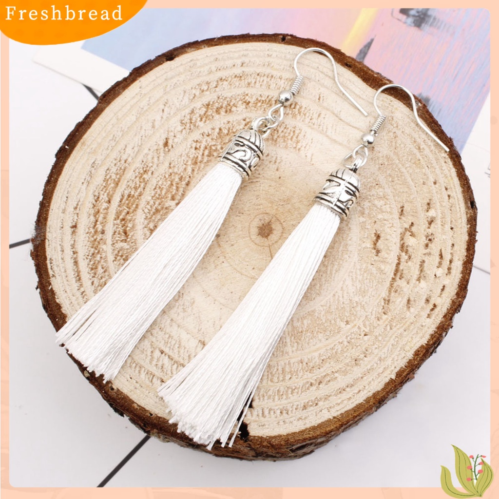 &lt; Freshbread &gt; 1pasang Anting Kait Bohemian Artistik Benang Katun Fringe Desain Menjuntai Anting Aksesoris Telinga