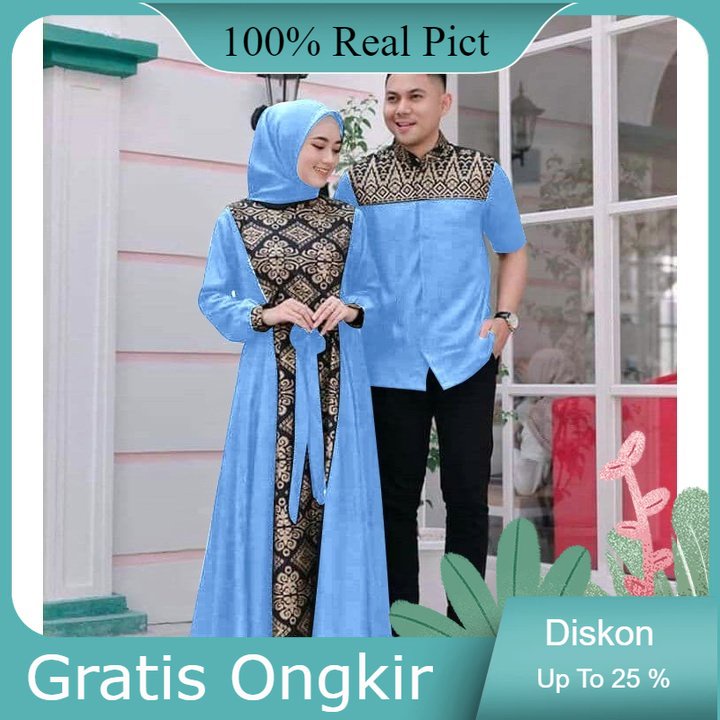 COUPLE BLUE/ COUPLE GAMIS BATIK CP DAN KEMEJA SARIMBIT/ COUPLE BATIK/ BAJU PASANGAN LEBARAN/ COUPLE 