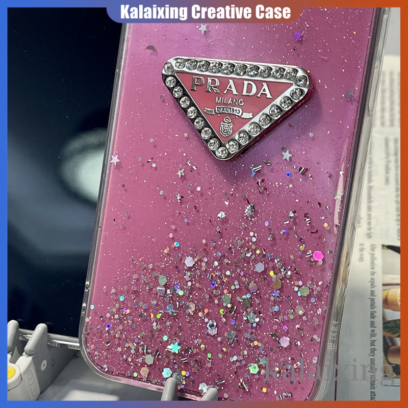 Casing Ponsel Logo Prada 3D Berlian Mengkilap Untuk iPhone 14 Pro Max13 11 Pro Max Xs Max Xr X Xs 7 8Plus Soft Case Belakang Mengkilap