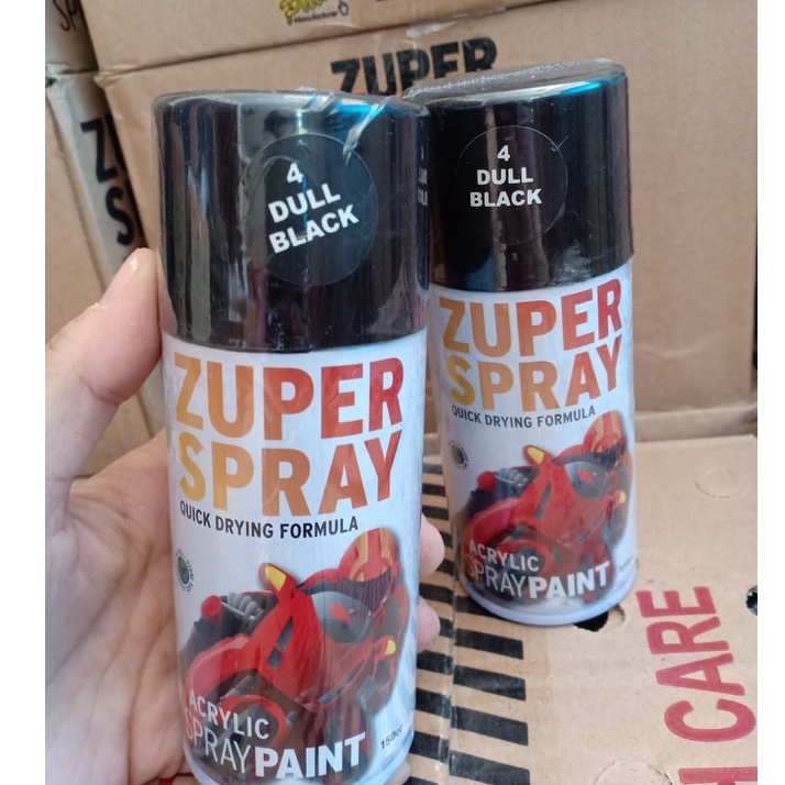 Zuper Spray Paint Pilok Pilox Warna Dull Black / Hitam Dop / Hitam Tidak Mengkilap (P4) 150cc/150ml