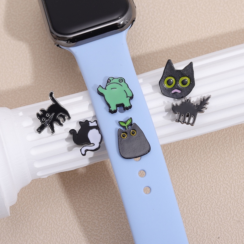 Kartun Hewan Charms Untuk Jam Tangan Froggy Kucing Hitam Hias Stud Charm Perhiasan Untuk Iwatch Tali Silikon Gelang Jam Charm