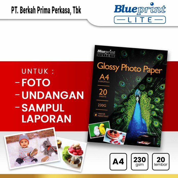 

Kertas Foto Glossy Photo Paper Poto BLUEPRINT Lite A4 - 10R 230 gsm -DVN36