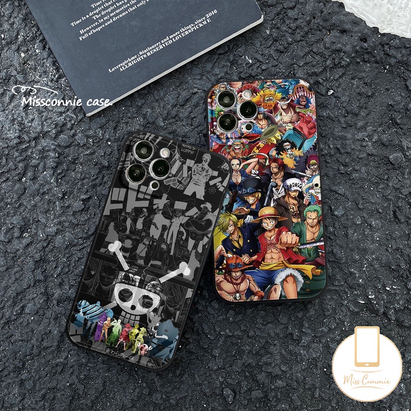 IPHONE Casing Tpu Lembut Tepi Lurus Kompatibel Untuk Iphone7 8 6 6S Plus XR X XS Max 11 14 13 12 Pro Max SE 2020 Trendi Anime One Piece Pelindung Lensa Kamera Phone Cover