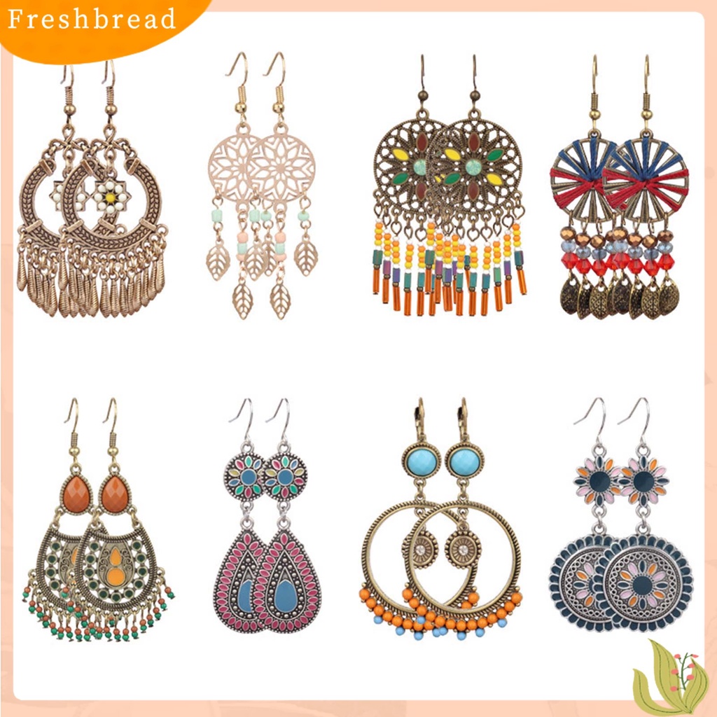 {In Stock} 1pasang Manik-Manik Multicolor Shiny Drop Earrings Bohemian Hollow Vintage Hook Earrings Perhiasan Pesta