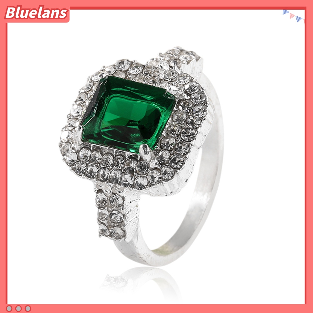 {In Stock} Wanita Zirkon Hijau Perak Disepuh Cincin Fashion Pernikahan Bague Perhiasan Hadiah