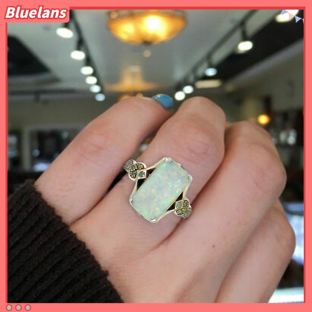 {In Stock} Wanita Cincin Persegi Perhiasan Permata Imitasi Vintage Geometris Cincin Perhiasan Hadiah