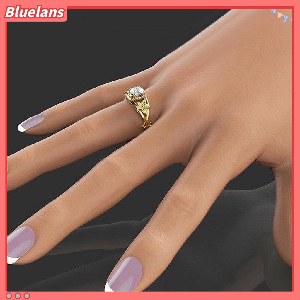 {In Stock} Cincin Wanita Bunga Perhiasan Lapis Ganda Berkilau Fashion Penampilan Cincin Jari Untuk Pernikahan