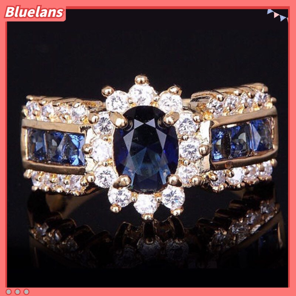 {In Stock} Wanita Vintage Cubic Zirconia Bertatahkan Band Jari Cincin Hadiah Perhiasan Pesta Pernikahan