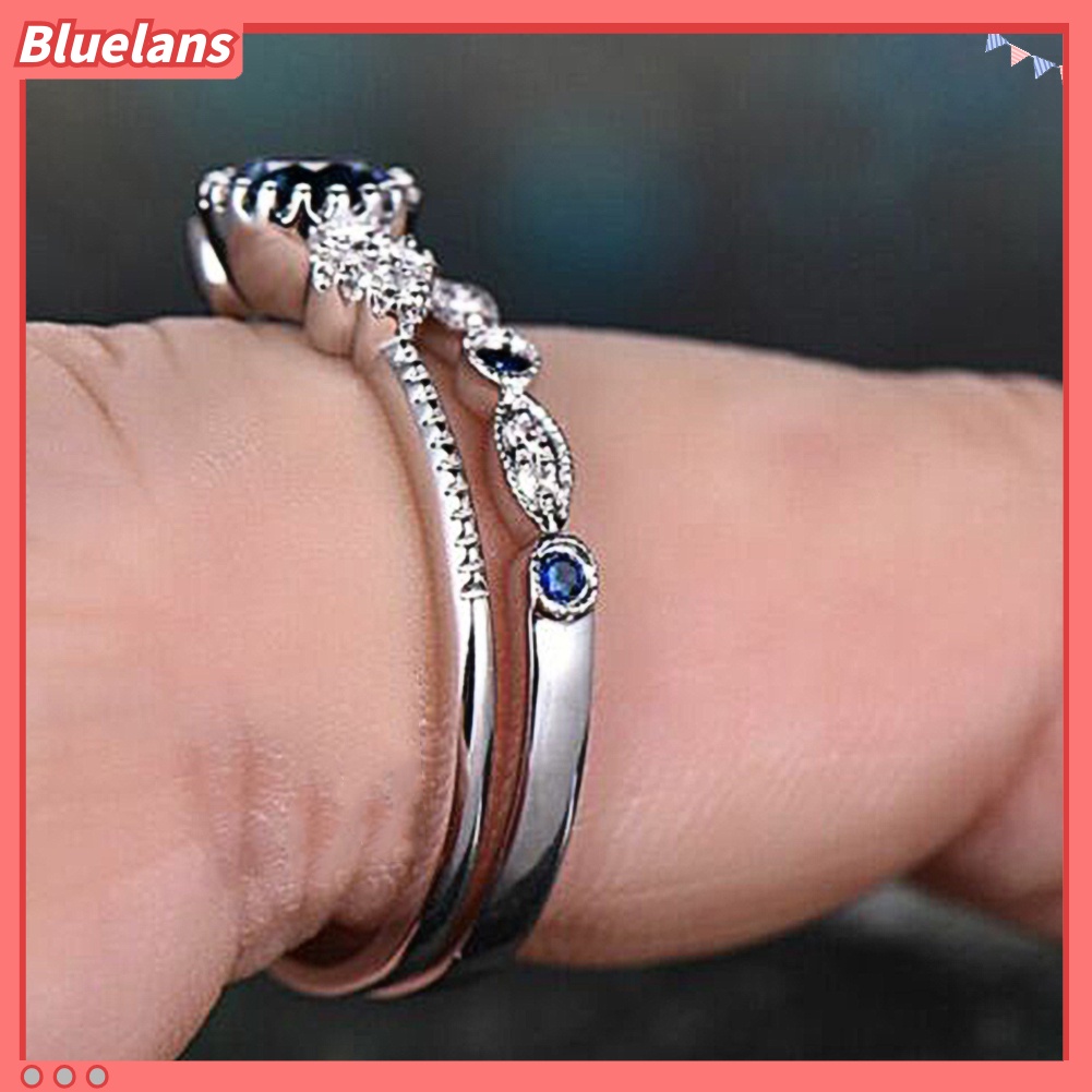 {In Stock} 2Pcs/Set Wanita Berlian Imitasi Potongan Bulat Cubic Zirconia Jari Cincin Perhiasan Pernikahan