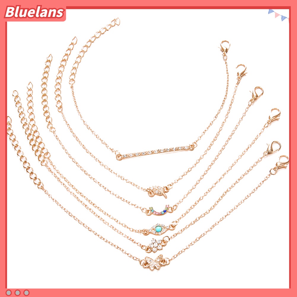 {In Stock} 6Pcs/Set Kupu-Kupu Daun Mata Jahat Pesona Berlian Imitasi Bertatahkan Wanita Bangle Gelang
