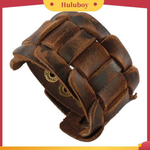 {Ready Stock} Retro Menenun Kulit Imitasi Gelang Snaps Pengikat Gelang Pria Perhiasan Hadiah