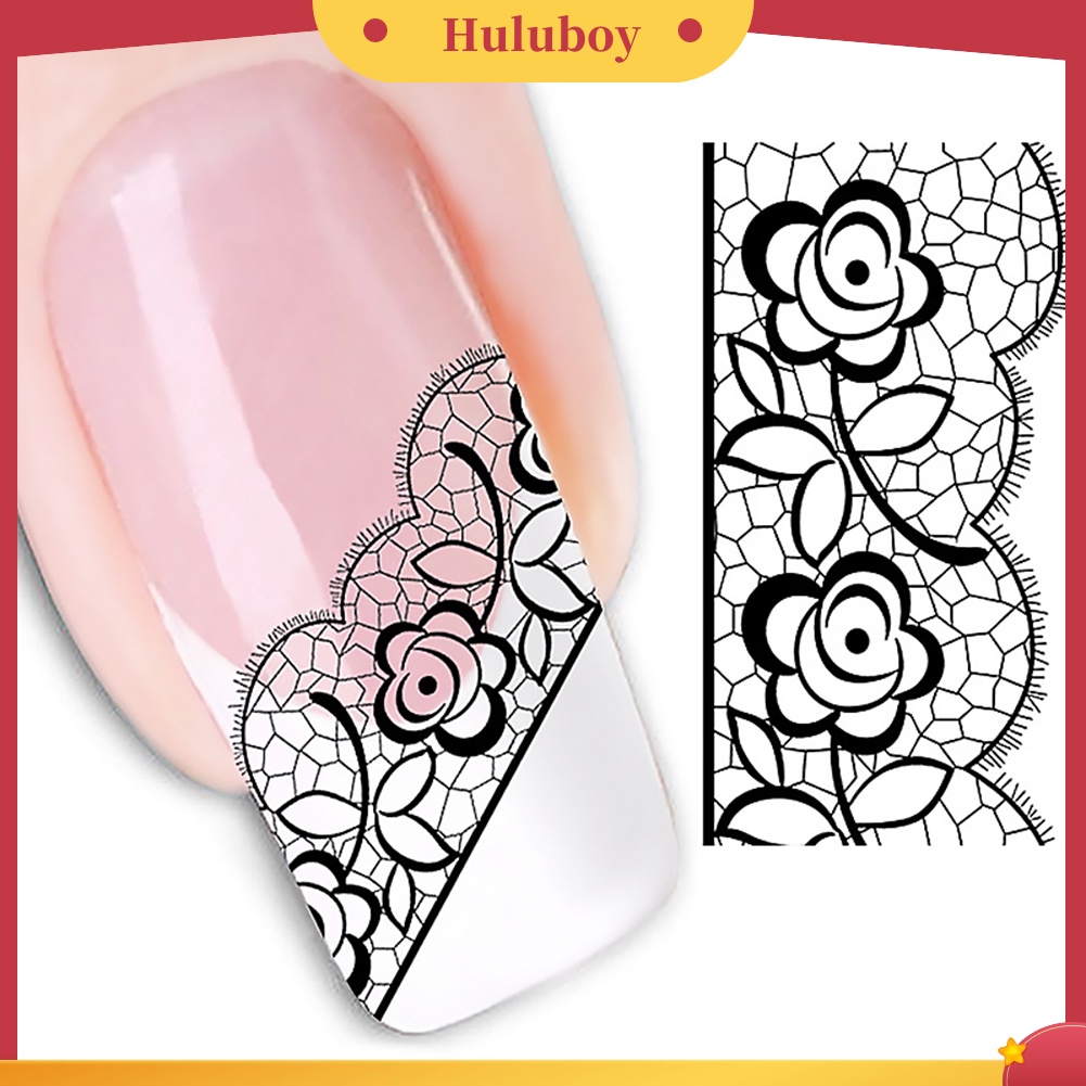 {In Stock} Fashion Hitam Bunga Mawar Renda Nail Art Stiker Decal Jari Tips Dekorasi Manicure