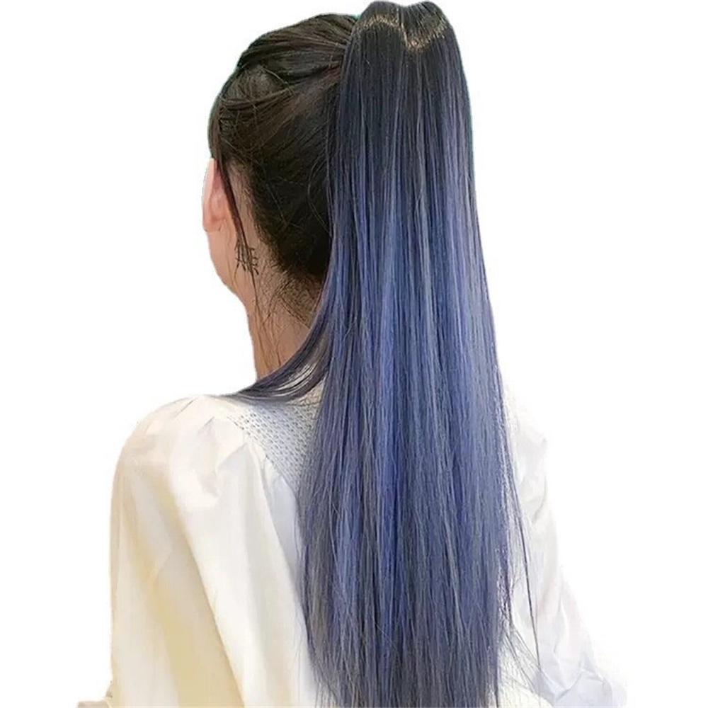 Wanita Gadis Gradien Warna Rambut Wig Alami Panjang Lurus Tinggi Ponytail Hair Extension