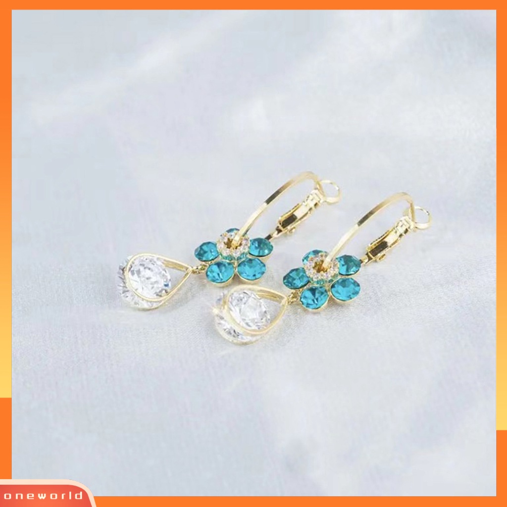 [OWR] 1pasang Ladies Earrings Ringan Mewah Elegan Temperamen Indah Halus Pakaian Sehari-Hari Alloy Faux Kristal Bunga Wanita Anting-Anting Aksesoris Pesta