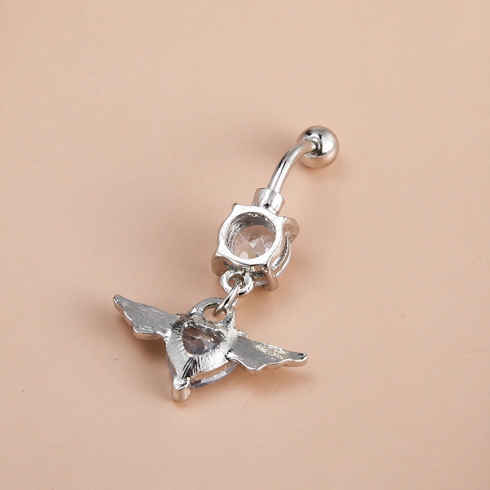 [Hot Sale] Stainless Steel Wanita Kepribadian Bar Tindik Tubuh Perhiasan Aksesoris Sayap Malaikat Cinta Zirkon Perut Kancing Cincin Fashion Y2K Tubuh Perut