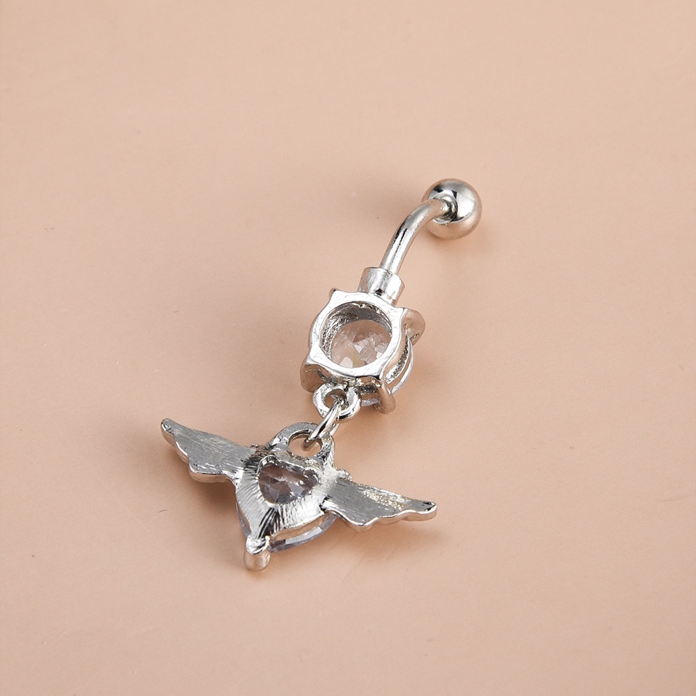 [Hot Sale] Stainless Steel Wanita Kepribadian Bar Tindik Tubuh Perhiasan Aksesoris Sayap Malaikat Cinta Zirkon Perut Kancing Cincin Fashion Y2K Tubuh Perut