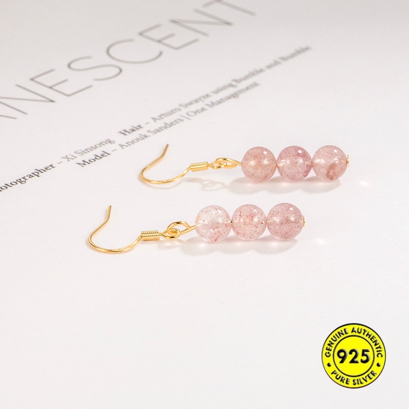 Menarik Anting Pria Pink Strawberry Quartz U1216