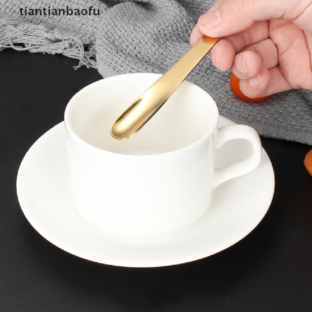 [tiantianbaofu] 1pc Sendok Kopi Stainless Steel Sendok Datar Untuk Dessert Coffee Mixer Spoon Boutique
