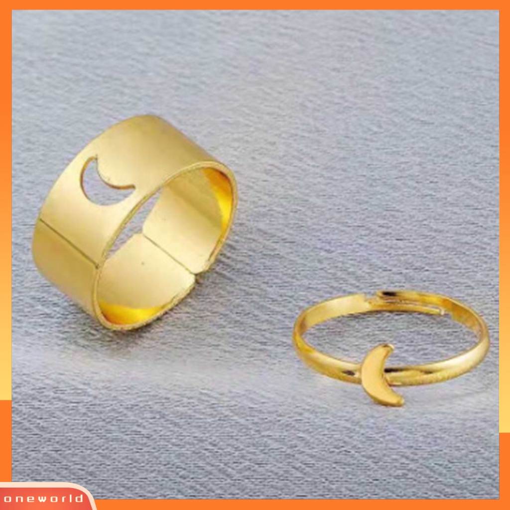 [EONE] 2pcs/set Cincin Pasangan Warna Solid Yang Sesuai Dengan Cincin Gaya Punk Bentuk Bulan Cincin Pernikahan Hadiah Ulang Tahun